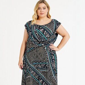 Cato Geometric Tribal Print Cap Sleeve Draped Midi Dress Size Plus Size 18/20W
